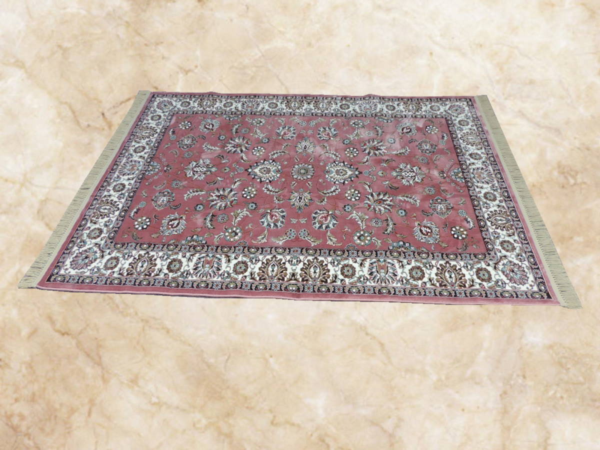 ペルシャ絨毯の本場から美しいピンク色の高級シルク調/ウィルトン織り