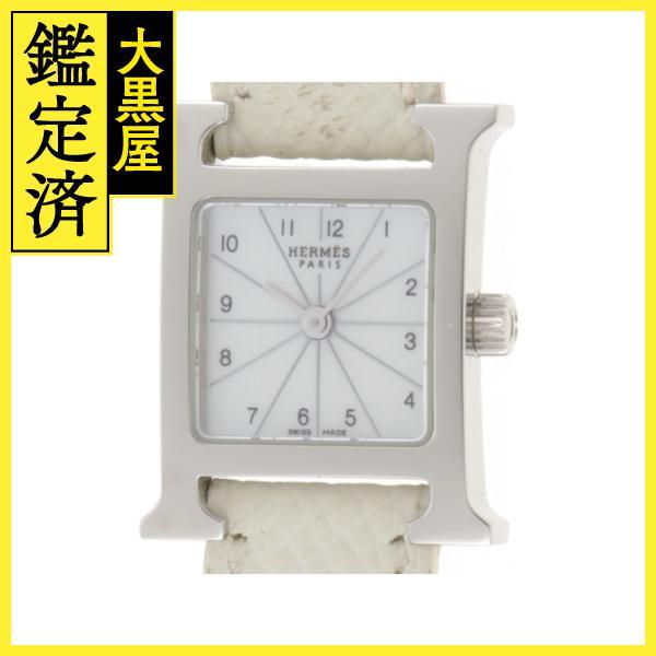感謝価格】 HERMES エルメス Hウォッチ・ミニ クオーツ SS/革 パール