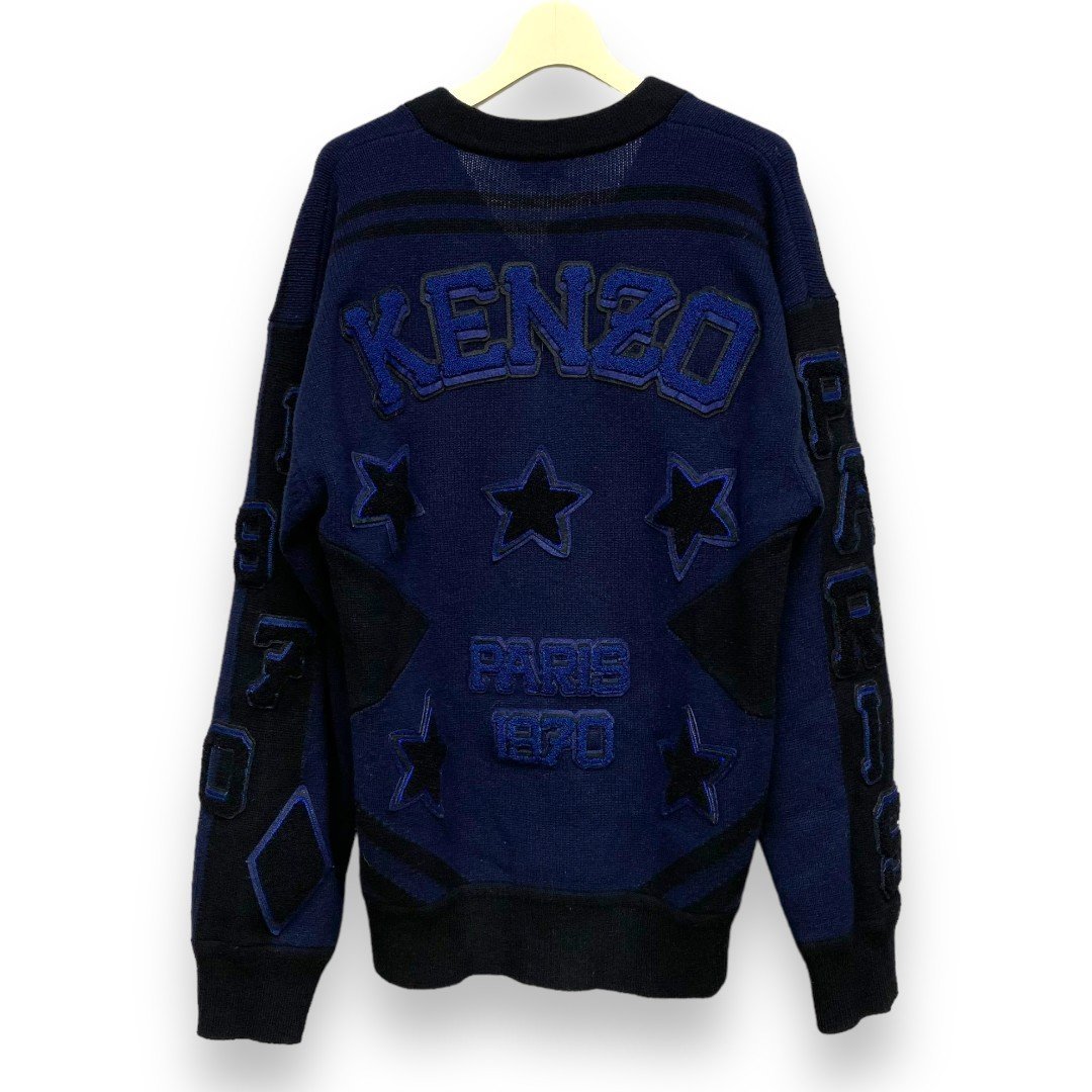 KENZO アップリケプルオーバータイガーモチーフ Vネックセーター サイズL ネイビー FC65PU3293BB ケンゾー_画像2