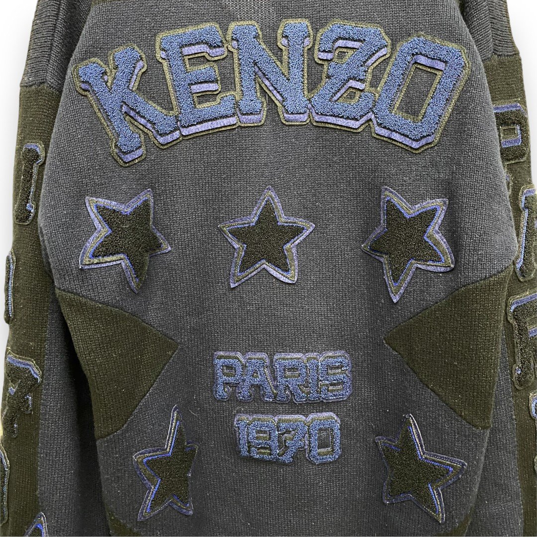 KENZO アップリケプルオーバータイガーモチーフ Vネックセーター サイズL ネイビー FC65PU3293BB ケンゾー_画像4