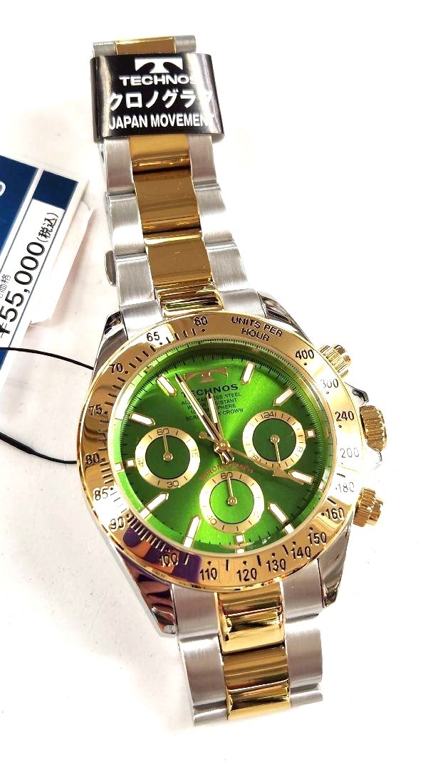 [ новый товар ] Tecnos хронограф наручные часы зеленый циферблат 10 атмосферное давление водонепроницаемый T4B73TM [ бесплатная доставка ]