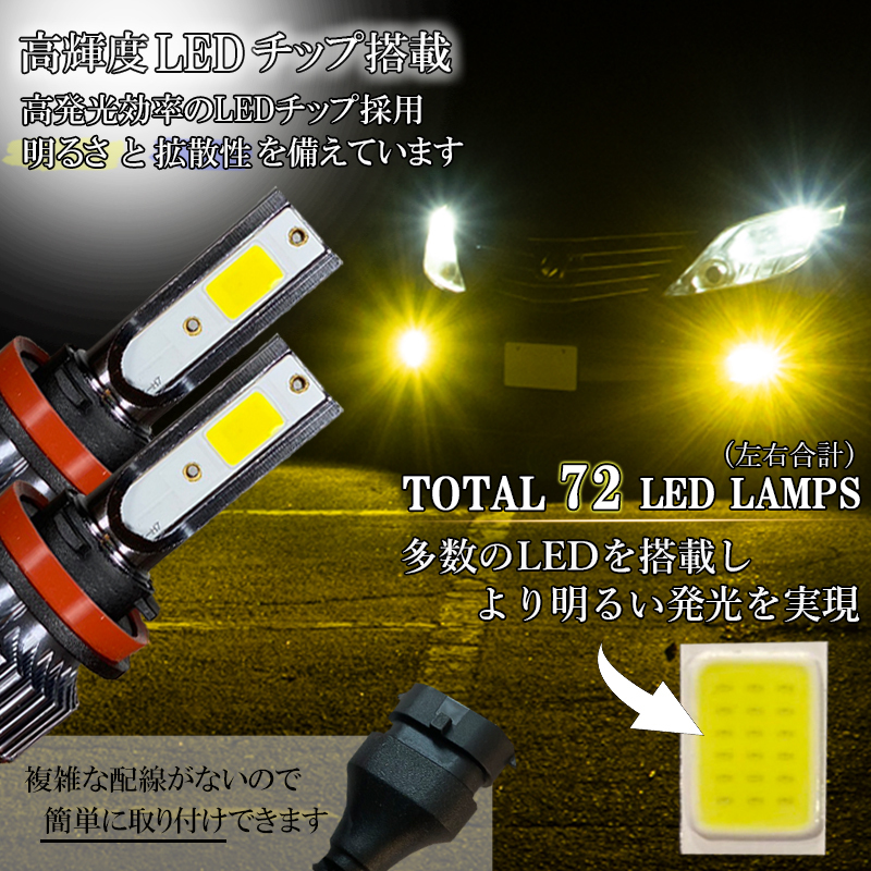 シエンタ 80系 170系 bB 20系 QNC20系 LEDフォグランプ イエロー H8 H11 H16 黄色 LED バルブ 車検対応 後付け _画像2