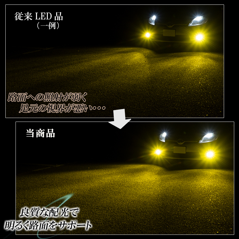 ジューク F15 デイズルークス ML21 SB21A ムラーノ Z51 LEDフォグランプ イエロー H8 H11 H16 黄色 LED バルブ 車検対応 後付け _画像3