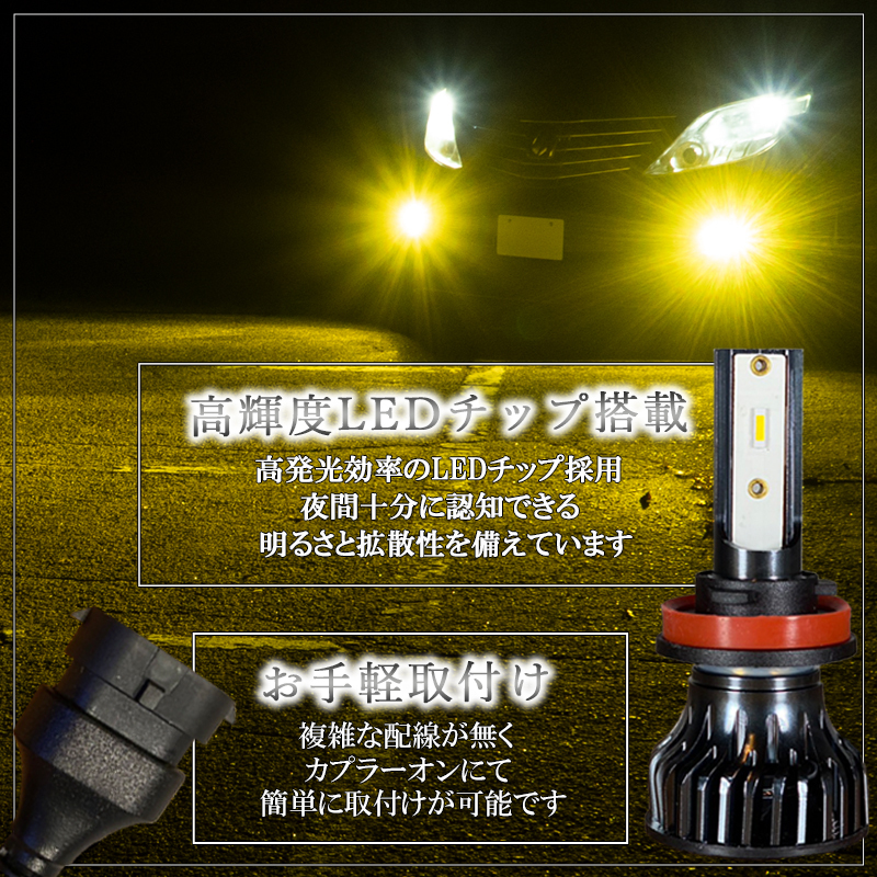 フィット GE系 GK系 GP系 ゼスト ゼストスパーク JE1 JE2 LEDフォグランプ イエロー H8 H11 H16 黄色 LED バルブ 車検対応 後付け １年保証_画像2