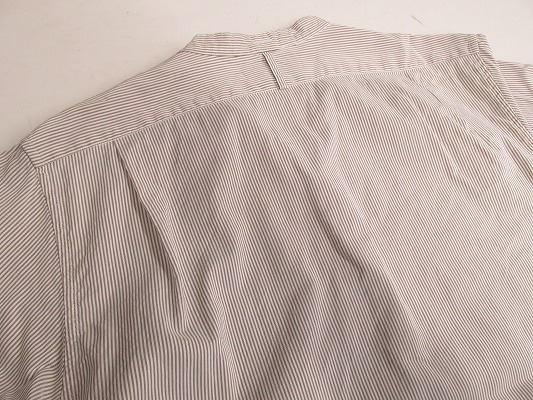 k6399：日本製*MARGARET HOWELLマーガレットハウエル シルク絹混 ノーカラー ストライプシャツ 2 長袖シャツ/ブラウス 茶白/レディース：35_画像8