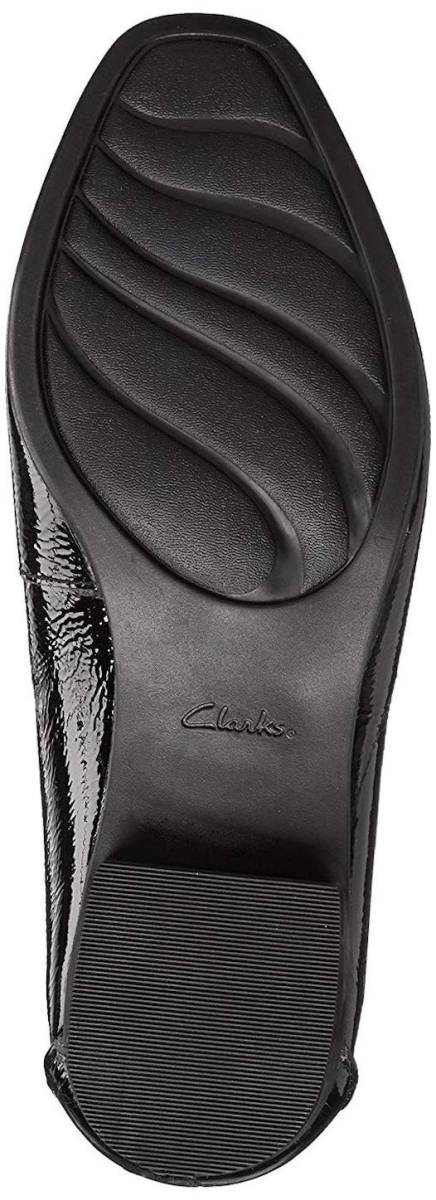 Clarks クラークス 23cm フラット クラシック パンプス パテント レザー 革 ブラック 黒 ロー ヒール エナメル ローファーブーツ 959_画像9