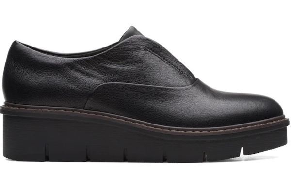 Clarks 23.5cm 軽量 ブラック ウエッジ レザー ローファー オフィス パンプス サイドゴア ヒール スリッポン スニーカー ブーツ at50_画像2