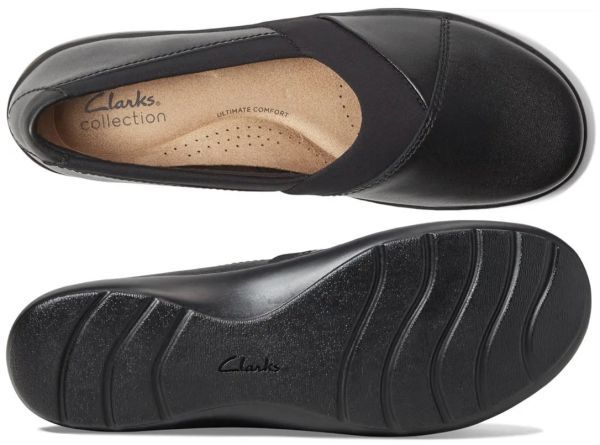 Clarks 25.cm light weight Wedge black Flat leather Loafer ballet office pumps slip-on shoes sneakers boots at52