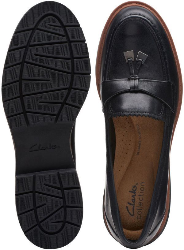 Clarks フラット ブラックレザー バレエ ローファー スニーカー 送料無料 Clarks 28.5cm タッセル ローファー ブラック フラット