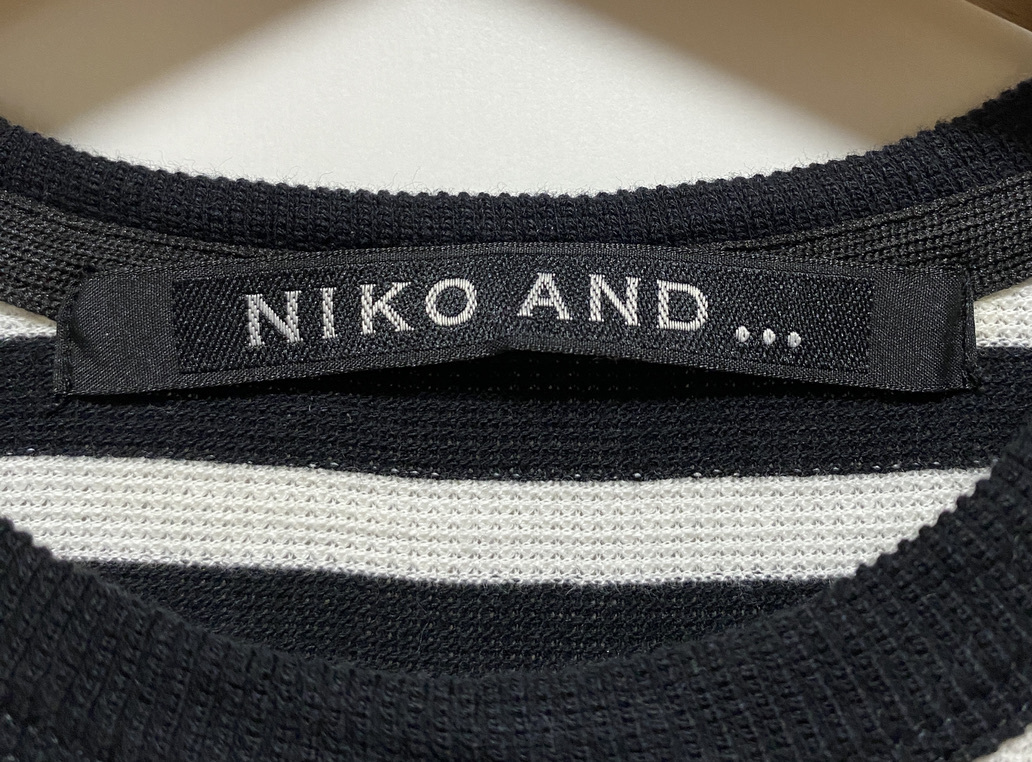 美品☆NIKO AND ニコアンド サーマル ボーダー ポケット 長袖Tシャツ ロンT M 黒 白 ホワイト ブラック ポケT_画像6