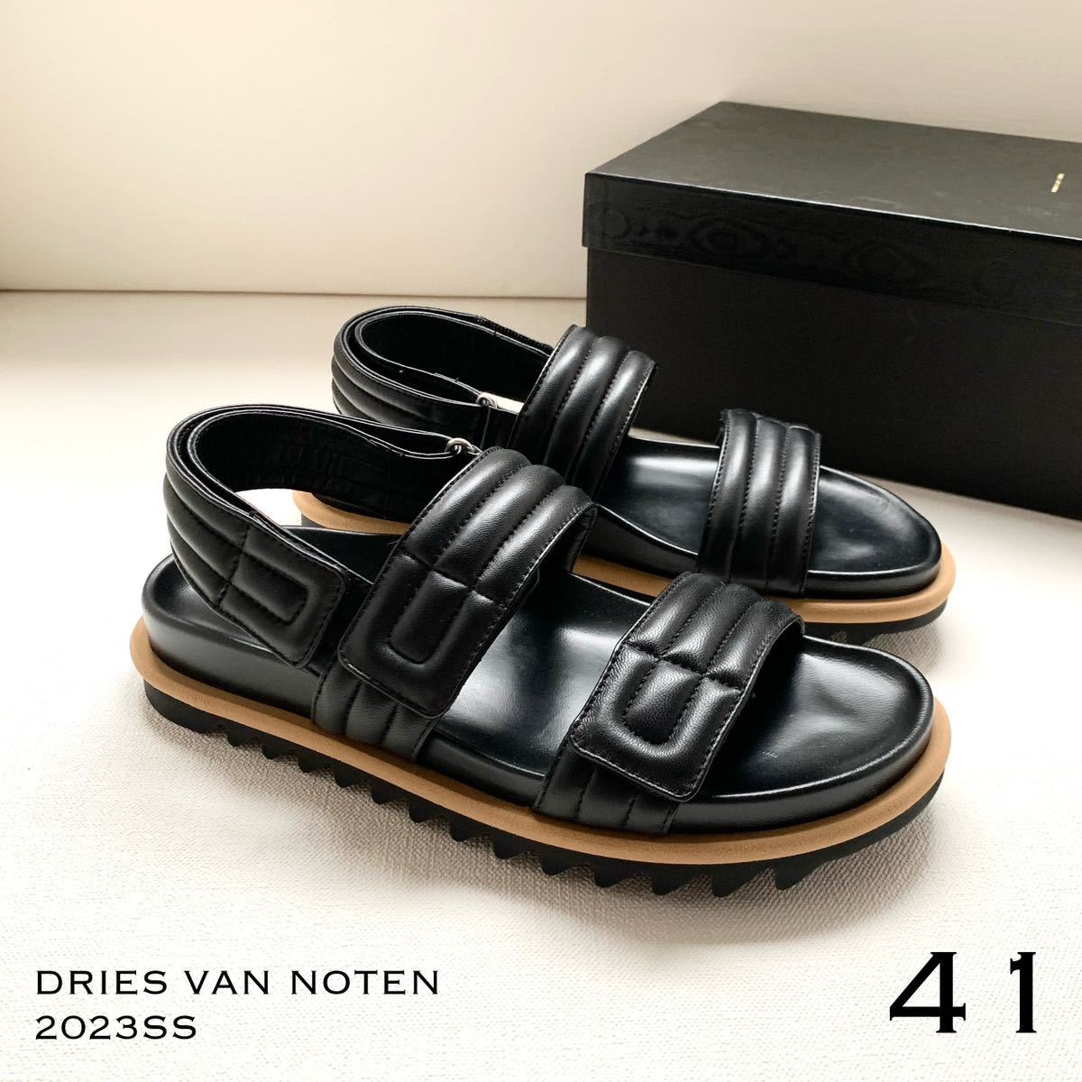 新品 2023SS DRIES VAN NOTEN ドリスヴァンノッテン レザー サンダル シューズ 41 黒 ブラック メンズ ドリス 箱 収納袋付 送料無料