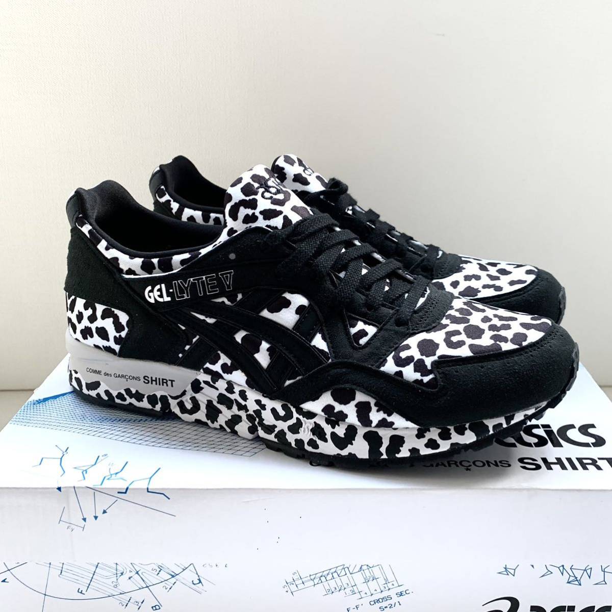 新品 2022SS コムデギャルソンシャツ アシックス コラボ GEL LYTE V スニーカー 28.5㎝ メンズ レオパード ブラック 黒 US11 送料無料_画像3