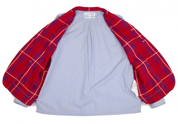 コムデギャルソン シャツ フロントタータンチェック切替ストライプシャツジャケット 赤青S 【メンズ】_画像9
