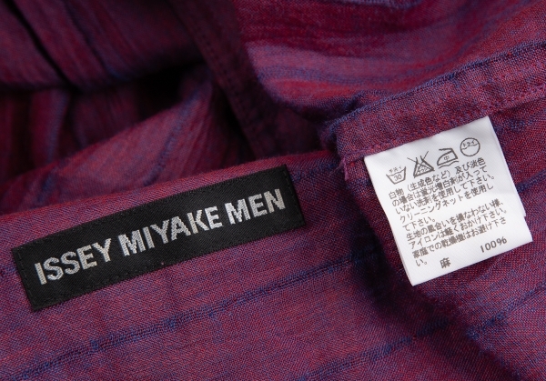 イッセイミヤケ メンISSEY MIYAKE MEN リネンドビーストライプシャツ 赤青3 【メンズ】_画像10