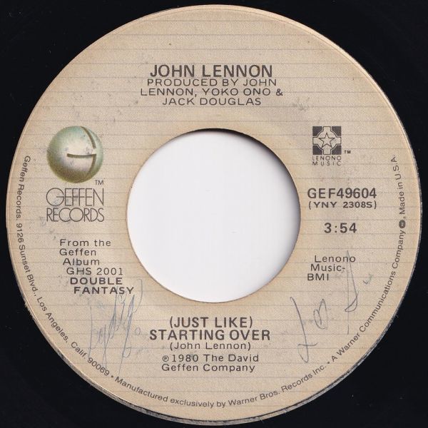 John Lennon / Yoko Ono (Just Like) Starting Over / Kiss Kiss Kiss Geffen US GEF 49604 204342 ロック ポップ レコード 7インチ 45_画像1