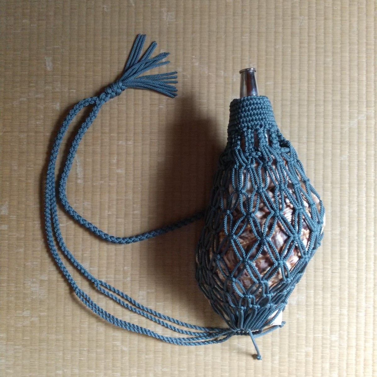 法螺貝 袋 中 ブルーグレー 七宝編み-