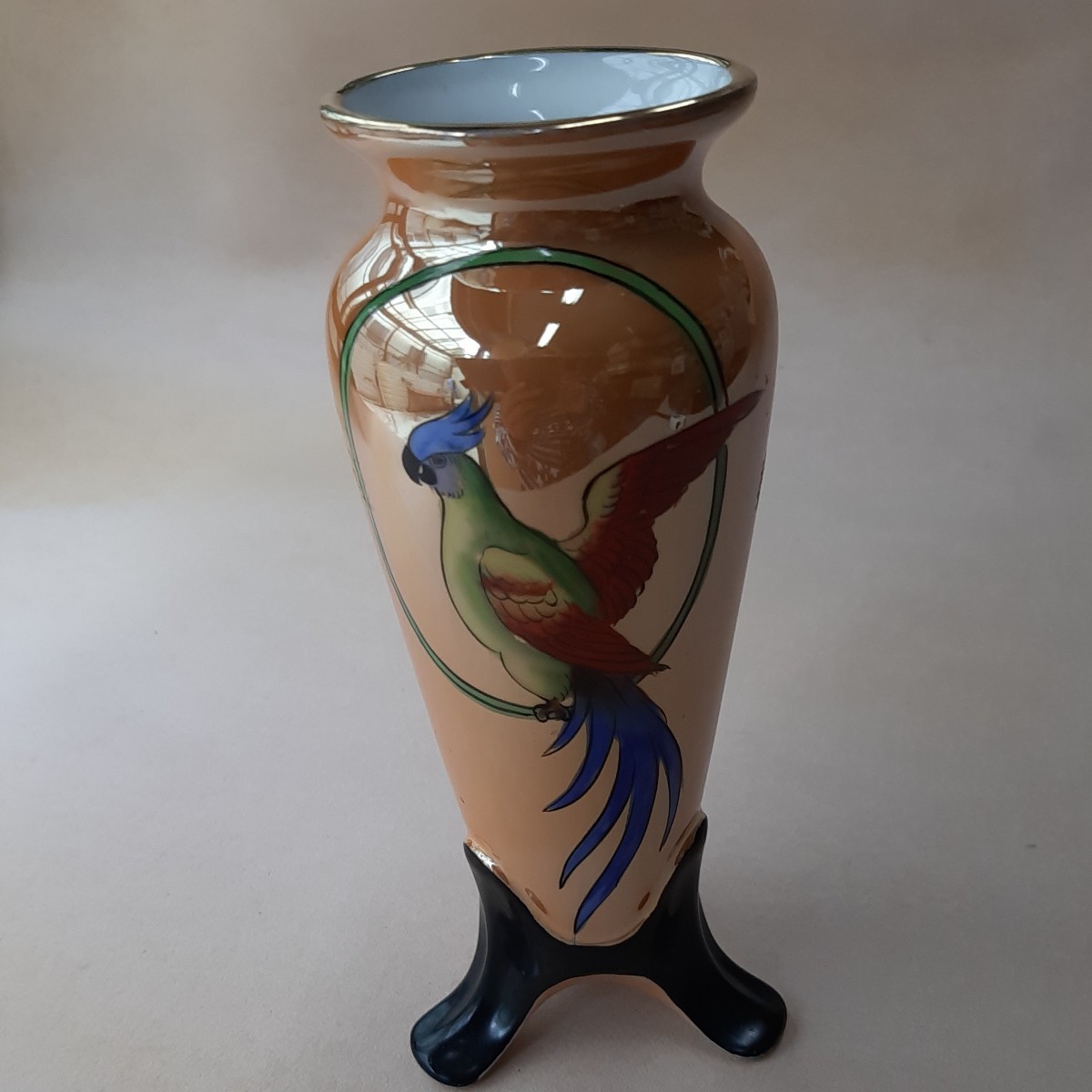 オールドノリタケ1918年北米輸出品　オウムの花瓶　ラスター