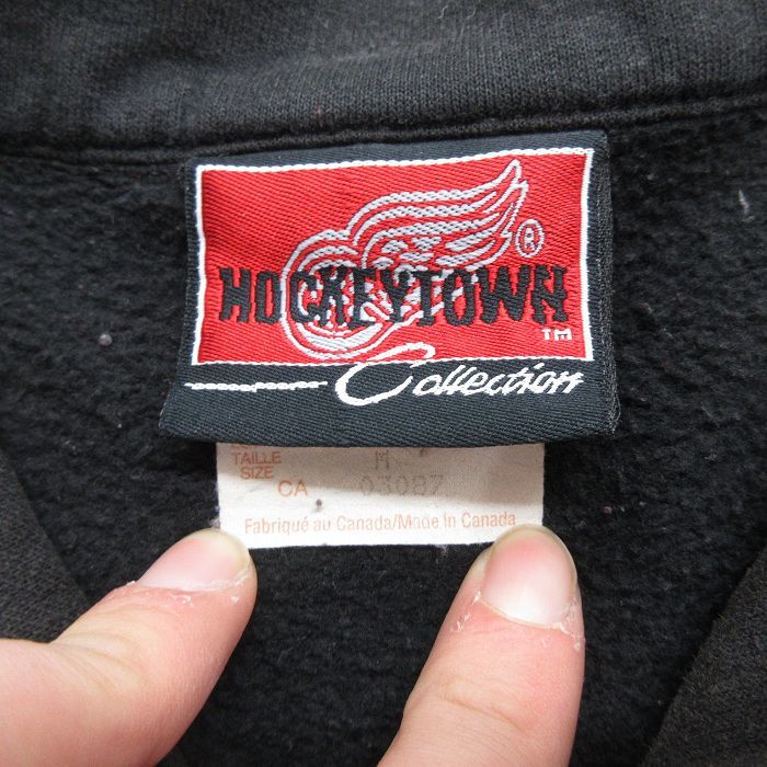 L/古着 長袖 ハーフジップ スウェット メンズ 90s NHL デトロイトレッドウィングス 刺繍 黒 ブラック アイスホッケー 23feb28 中古 ス_画像4