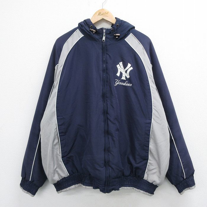 XL/古着 長袖 ジャケット パーカー メンズ 00s MLB ニューヨークヤンキース 刺繍 大きいサイズ ラグラン 紺他 ネイビー メジャーリーグ ベ_画像1