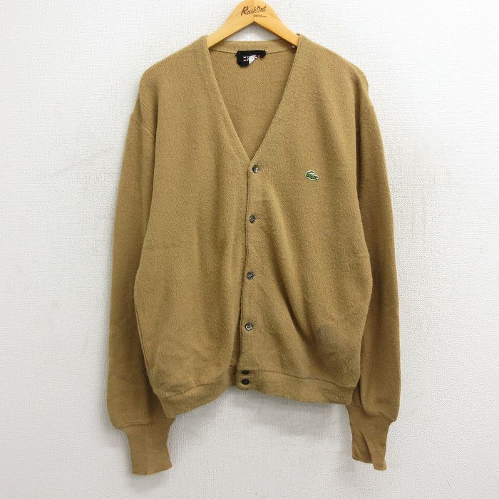 XL/古着 IZOD 長袖 ブランド ニット カーディガン メンズ 80s ワンポイントロゴ ベージュ カーキ 23oct19 中古 トップス