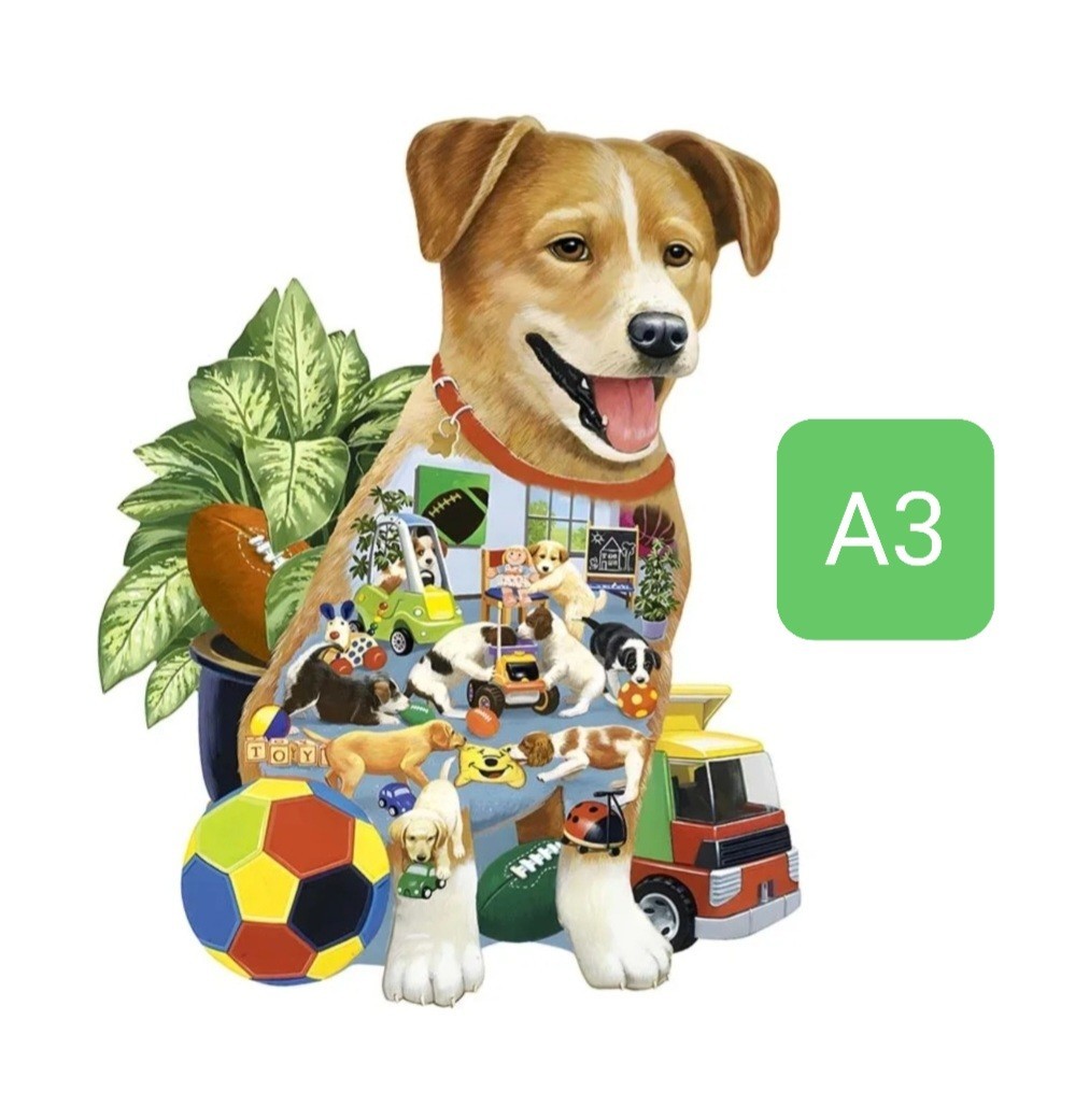 犬の雑貨　HANAKO　３Ｄ木製パズル　犬とおもちゃ　A3