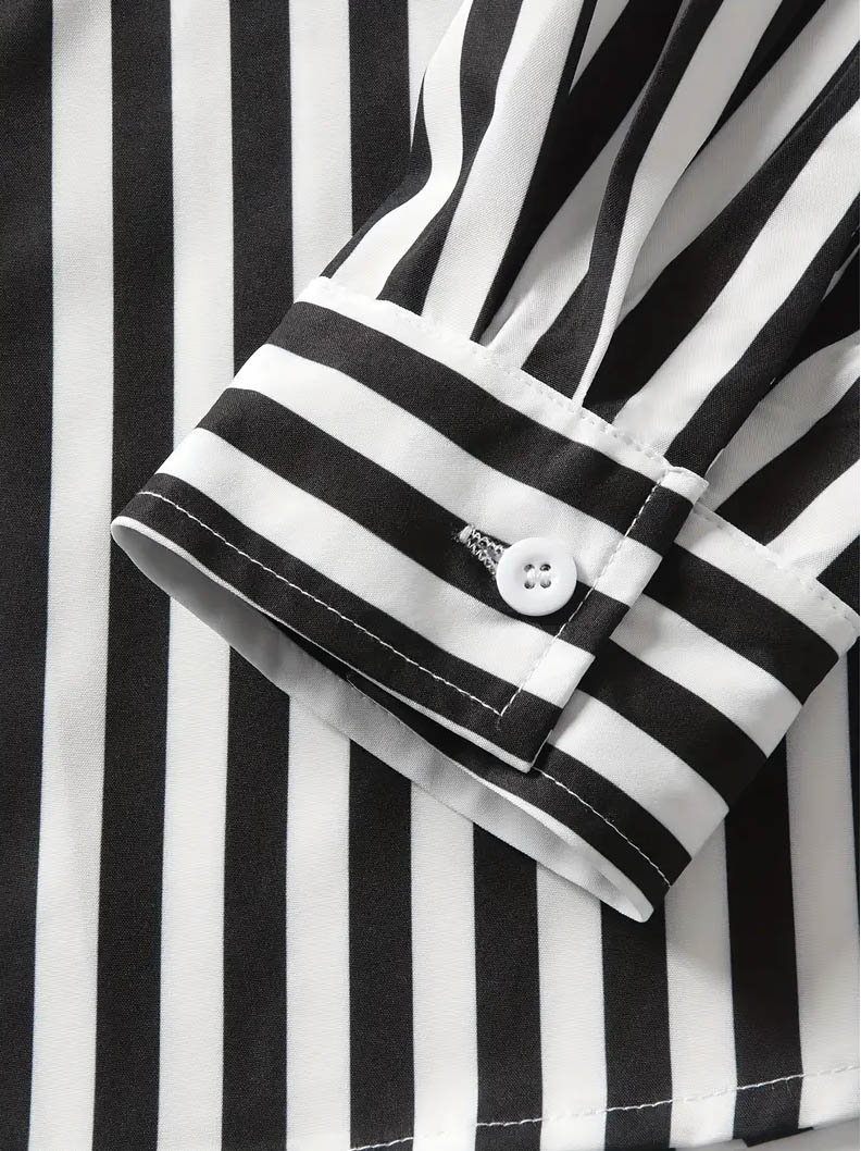 新品 XLサイズ ストライプシャツ 1527 白×黒 ホワイト ブラック 大きなサイズ オーバーサイズ ビッグサイズ 柄シャツ トラッド パーティー_画像5