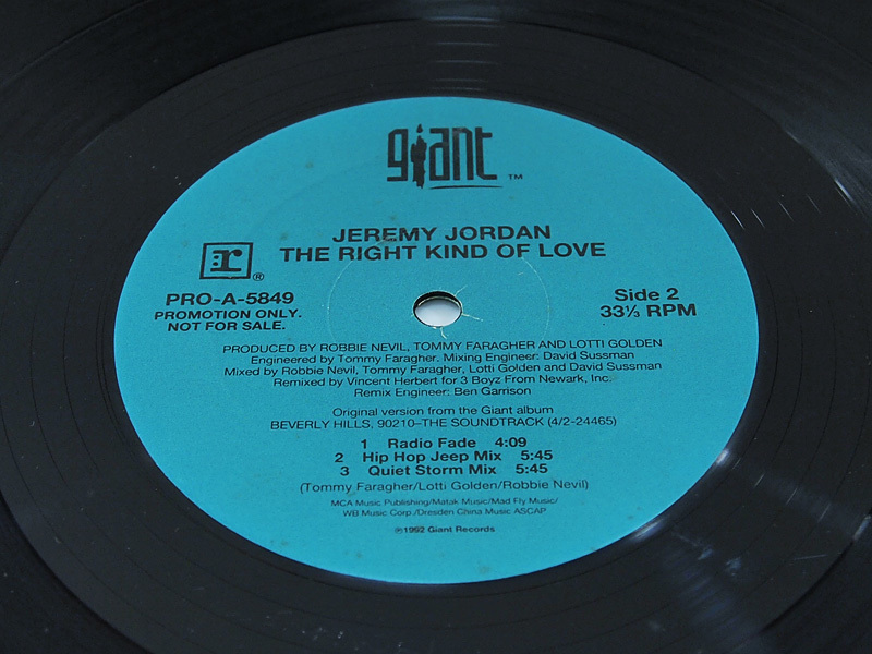JEREMY JORDAN / THE RIGHT KIND OF LOVE 12inch レコード プロモ Giant Records 1992年_画像3