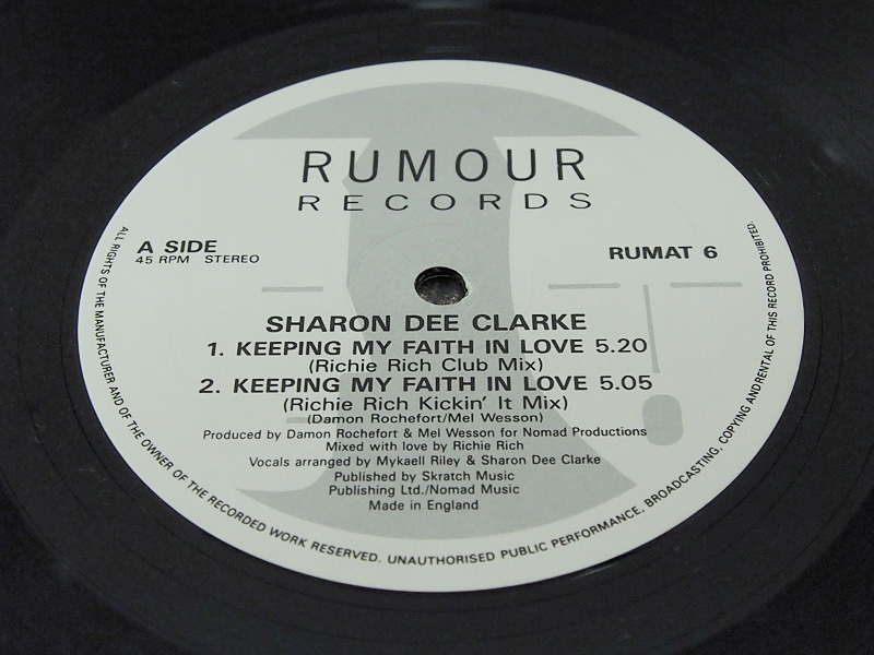 Sharon Dee Clarke / Keeping My Faith In Love 12inch レコード Rumour Records 1989年 F_画像3
