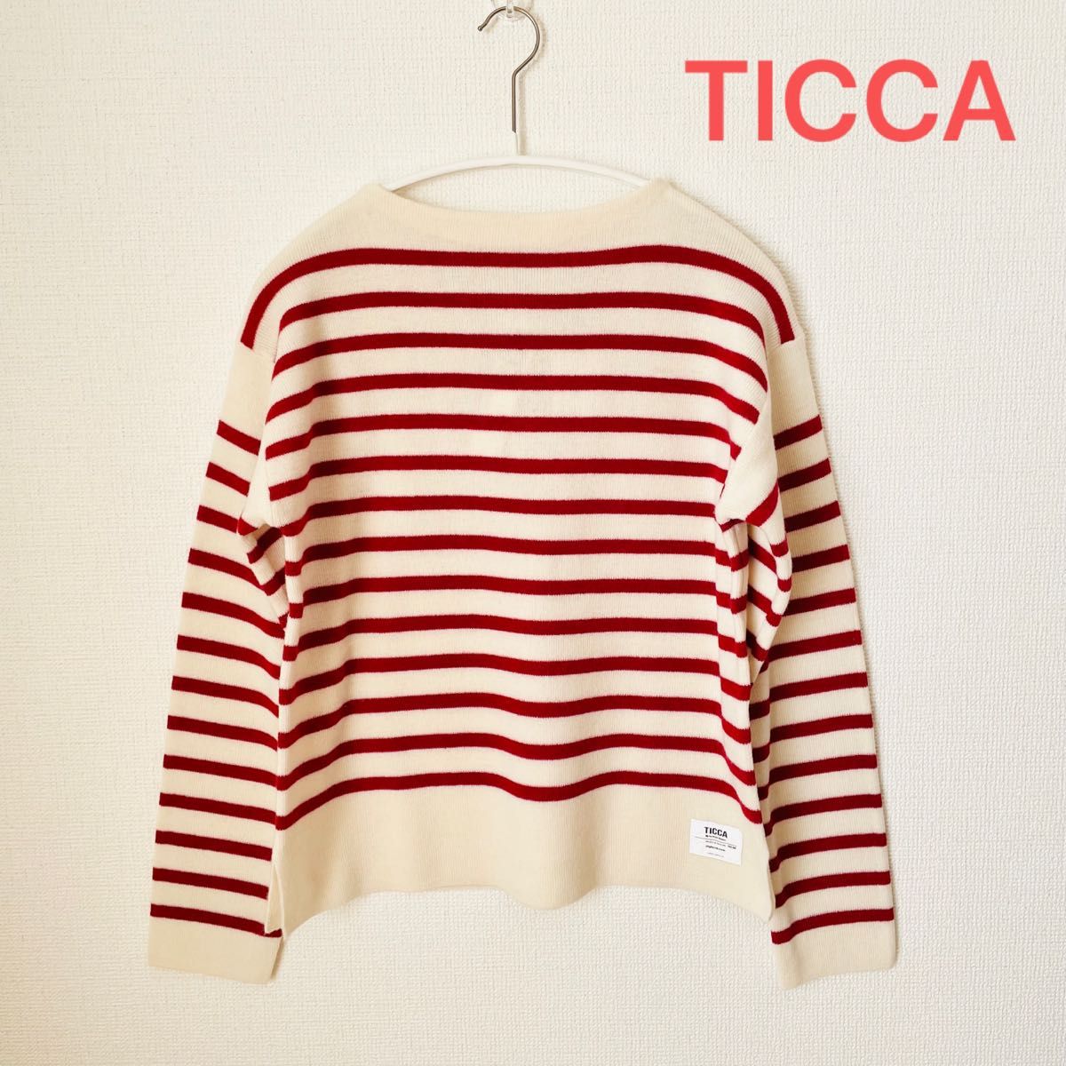【新品】TICCA ティッカ ニットバスクシャツ オフホワイト×レッド ボーダーニット