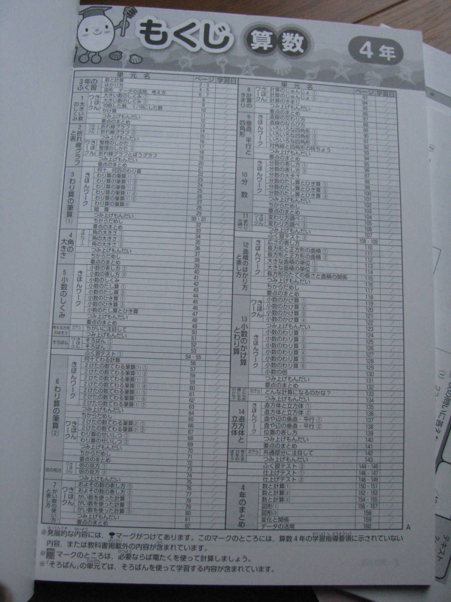 塾教材 小４算数 New小学生ワーク 東京書籍版＋別紙レッツ確認テスト12枚＋別冊答解説 未使用品 学書 送料無料！ 