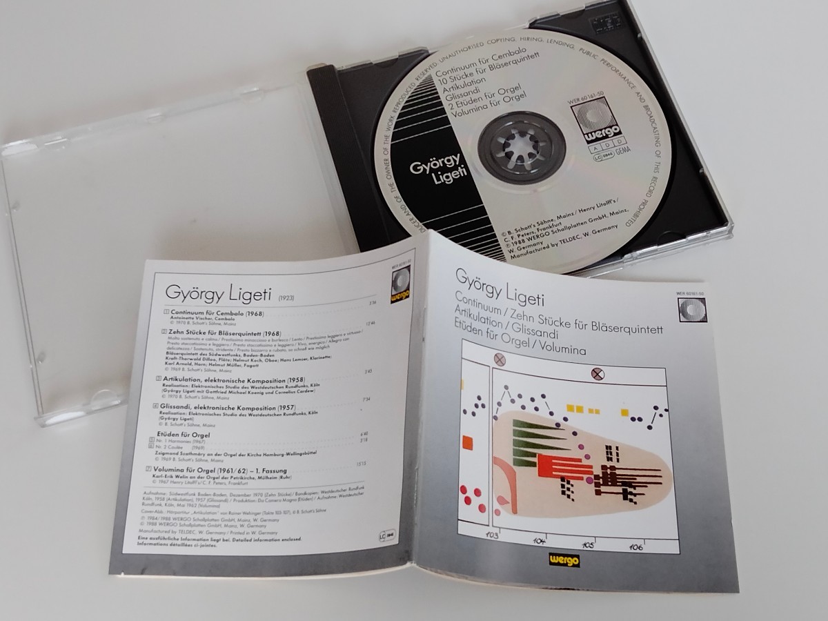 【88年西独盤】Gyorgy Ligeti / Continuum/10 Stucke fur Blaserquintett/Artikulation CD WERGO W.GERMANY WER60161-50 リゲティ,現代音楽_画像4