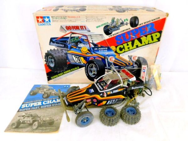 T724★ TAMIYA /SUPER CHAMP 1/10RADIO CONTROL OFF ROAD RACER/ KIT NO.5834 タミヤ ファイティング・バギー モーター付き ★送料1020円〜_画像1