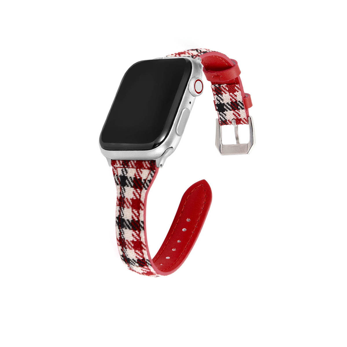 新品 送料無料 Apple Watch 千鳥格子柄 キャンバス生地 フェイクレザー