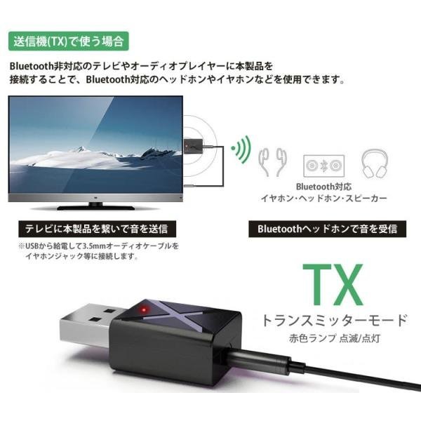 2in1 トランスミッター レシーバー 送受信機 Bluetooth 5.0 テレビ スピーカー iPhone スマートフォン 3.5mm AUX_画像4