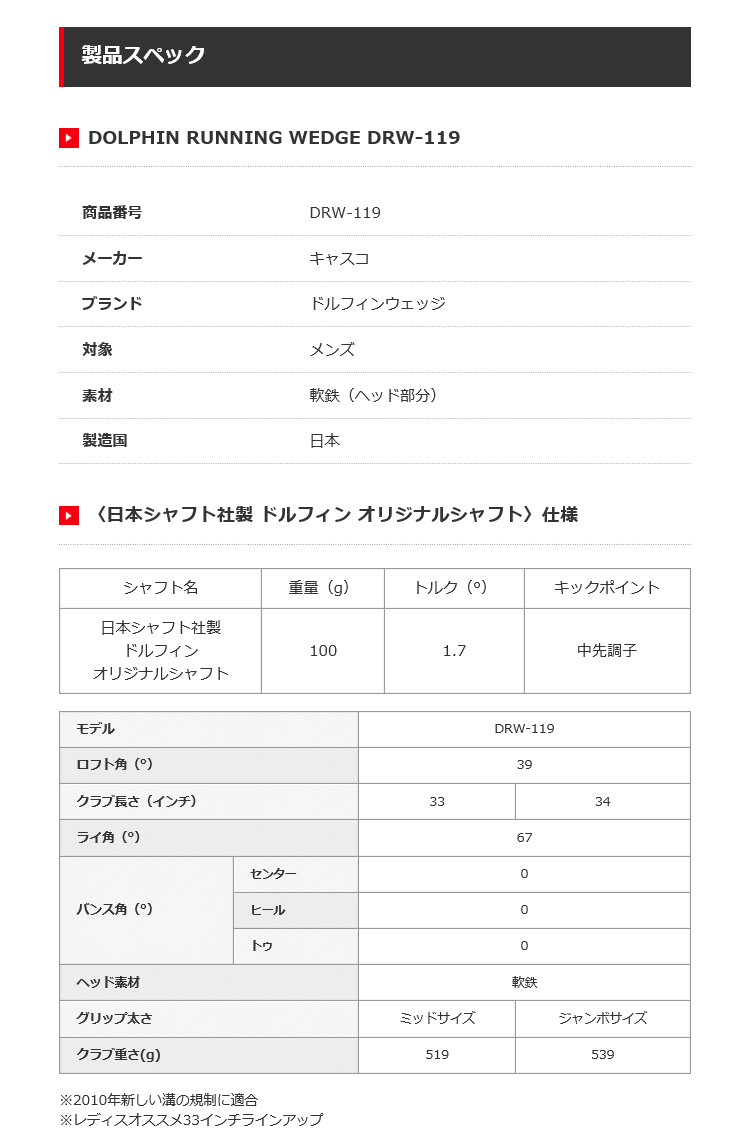 Kasco Dolphin Running Wedge DRW-119【キャスコ】【ドルフィン