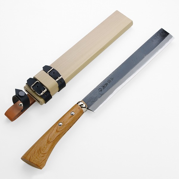 東周作 竹割鉈 両刃240mm 青紙鋼 鞘付き ナタ-