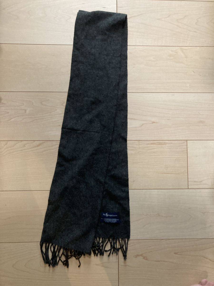 美品　ラルフローレン　ralph lauren 100%カシミヤ　マフラー　チャコールグレー 140cm 30cm RN26128 英国製 made in england_画像1