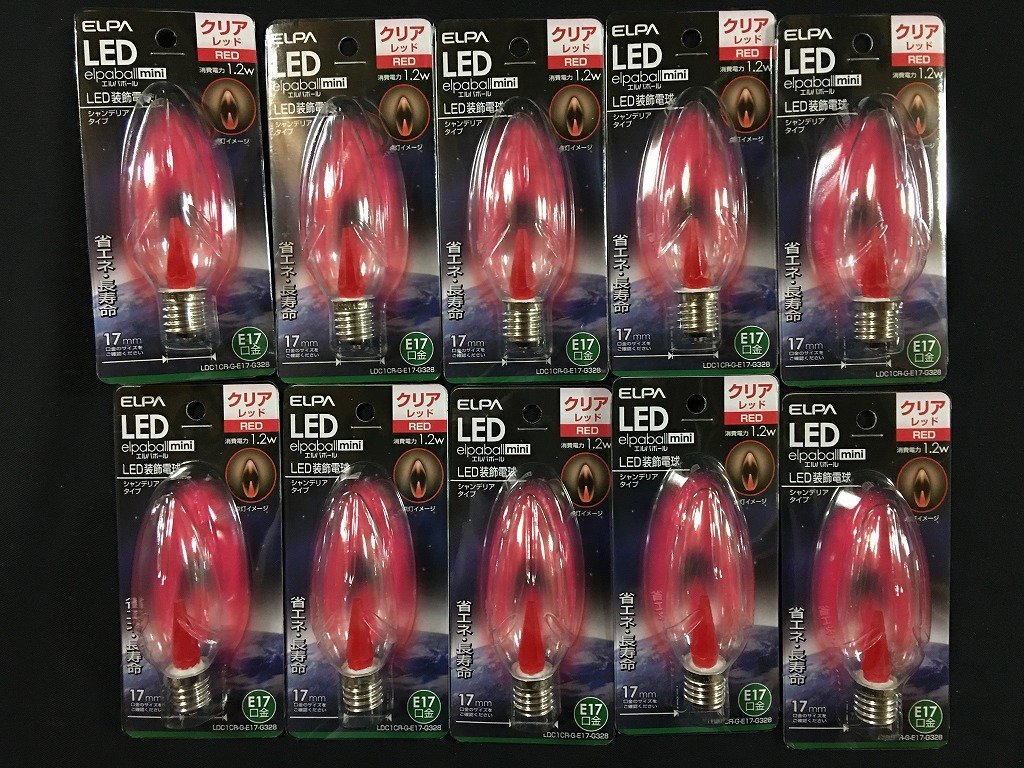 ｗ◇6　LED電球まとめて　ELPA　LED装飾電球　シャンデリア形　E17　クリアレッド　LDC1CR-G-E-G328　×10個入　/N-e01_画像1