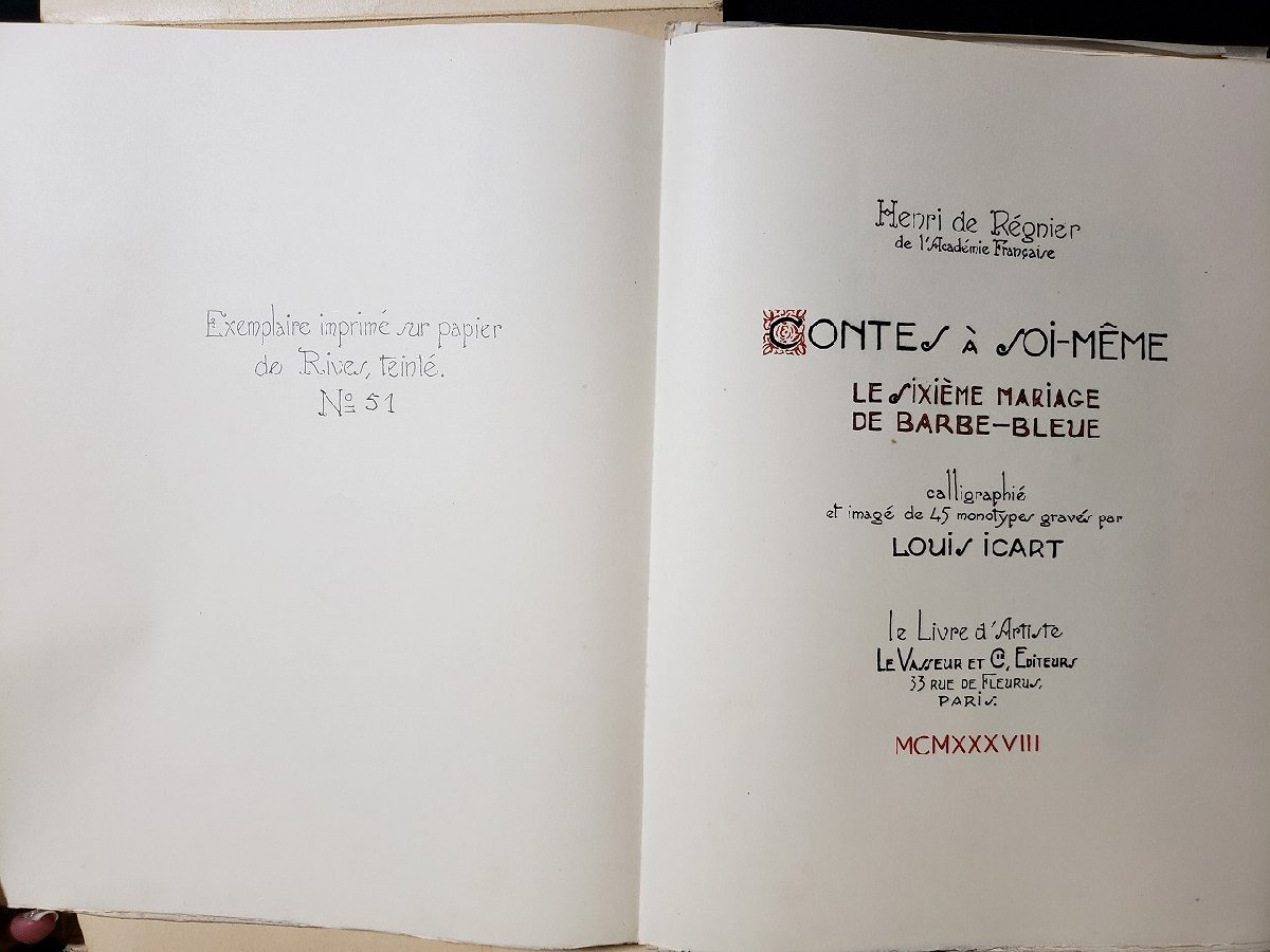 ｈ◇8　ルイ・イカール挿絵本　青髭の六度目の結婚　アンリ・ド・レニエ著　Louis Icart　51/200部　フランス語　/A06_画像3