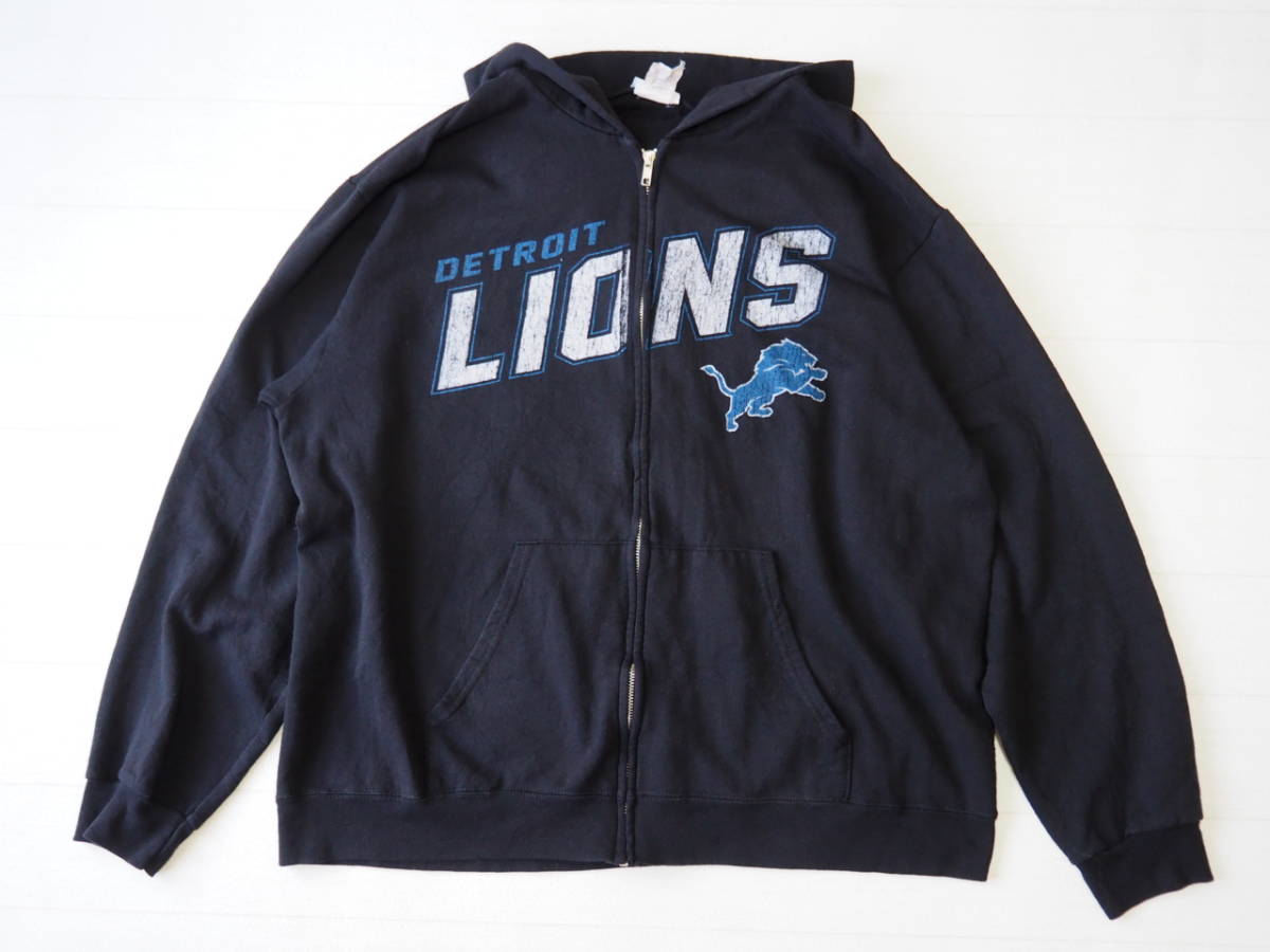 ☆送料無料☆ NFL TEAM APPAREL USA直輸入 古着 ジップアップ 裏起毛 DETROIT LIONS デトロイト・ライオンズ パーカー メンズ 2XL ブラック_画像1