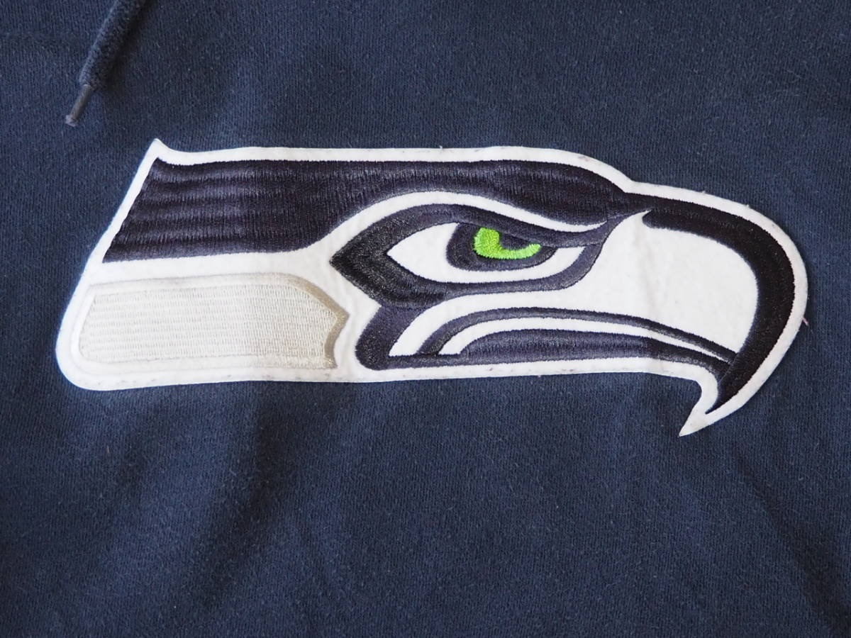 ☆送料無料☆ NFL TEAM APPAREL USA直輸入 古着 プルオーバー 裏起毛 SEATTLE SEAHAWKS シアトルシーホークス パーカー メンズ ネイビー_画像4