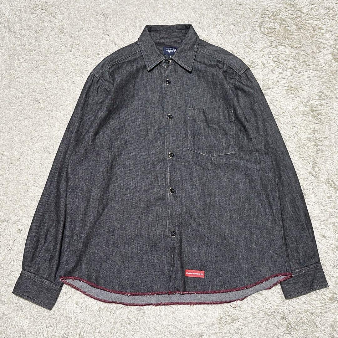 美品 OLD STUSSY 紺タグ デニムシャツ ブラック 赤ステッチ-