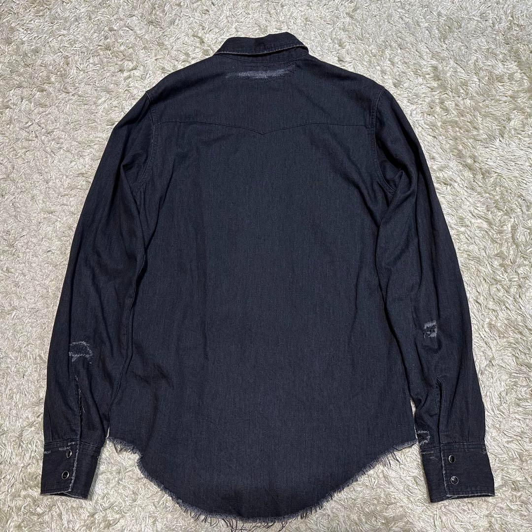美品 サンローラン クラッシュリペア デニムシャツ ボロ ブラック XS