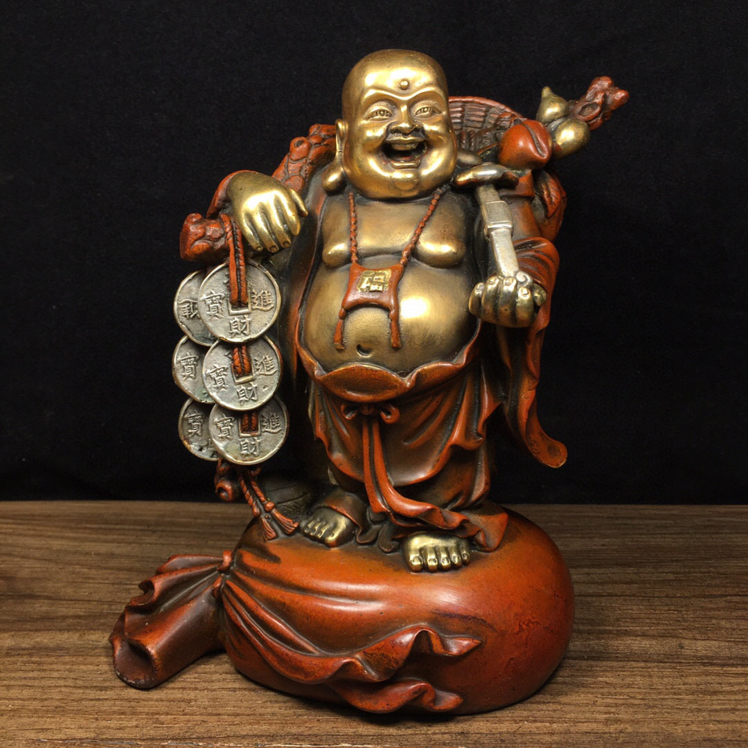 見事な 『館蔵珍品 中国古美術 収蔵品 貴重物品 賞物 如意彌勒仏』置物 塗金 銅製 仏像
