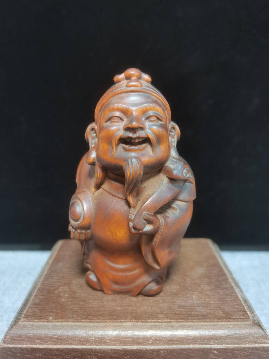 館蔵珍品 黄楊木製 細密彫 如意財神像』置物 賞物 貴重物品 収蔵品