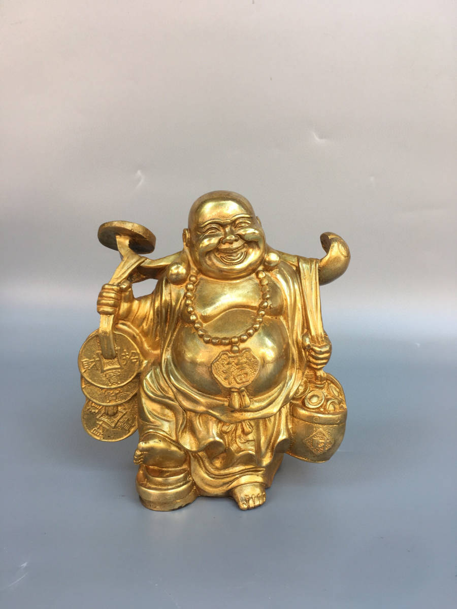 在庫処分大特価!!】 彌勒仏』置物 塗金 銅製 『館蔵珍品 賞物 中国古