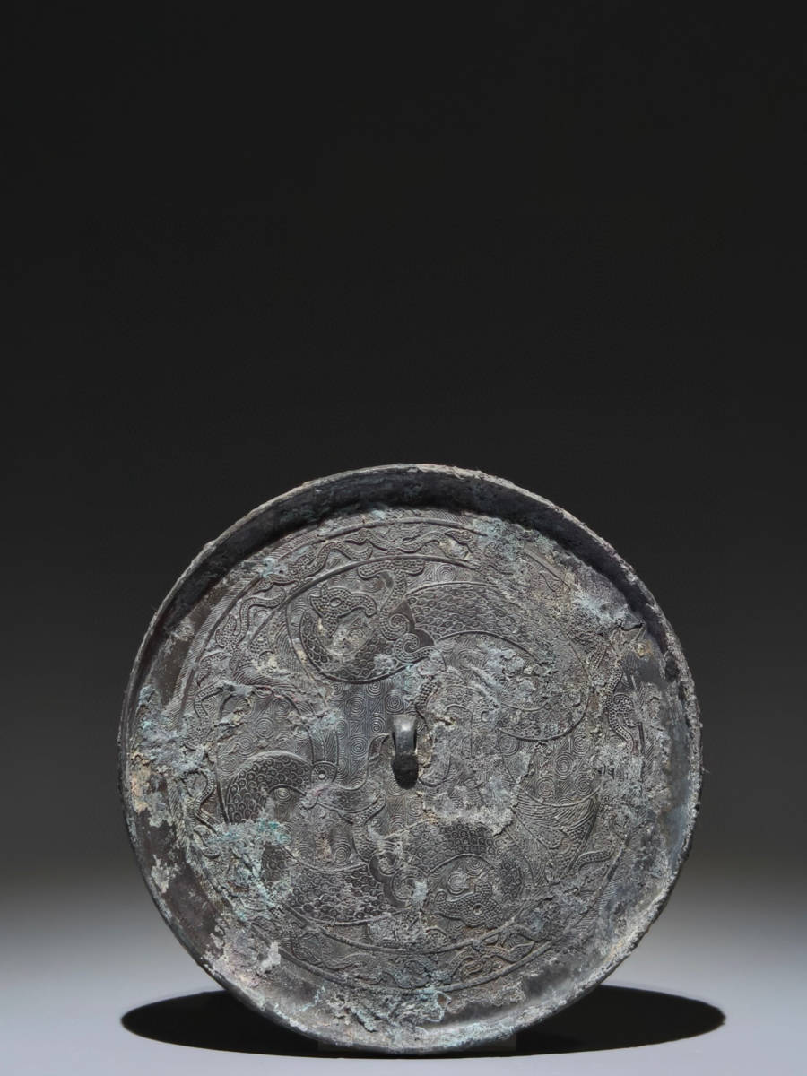 大注目】 賞物 雙龍紋銅鏡』置物 青銅製 戦 『館蔵珍品 貴重物品 中国