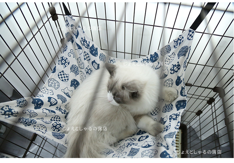 【白】犬猫 ハンモック ペットベッド 冬夏両用 ケージ用 和風柄 昼寝 L