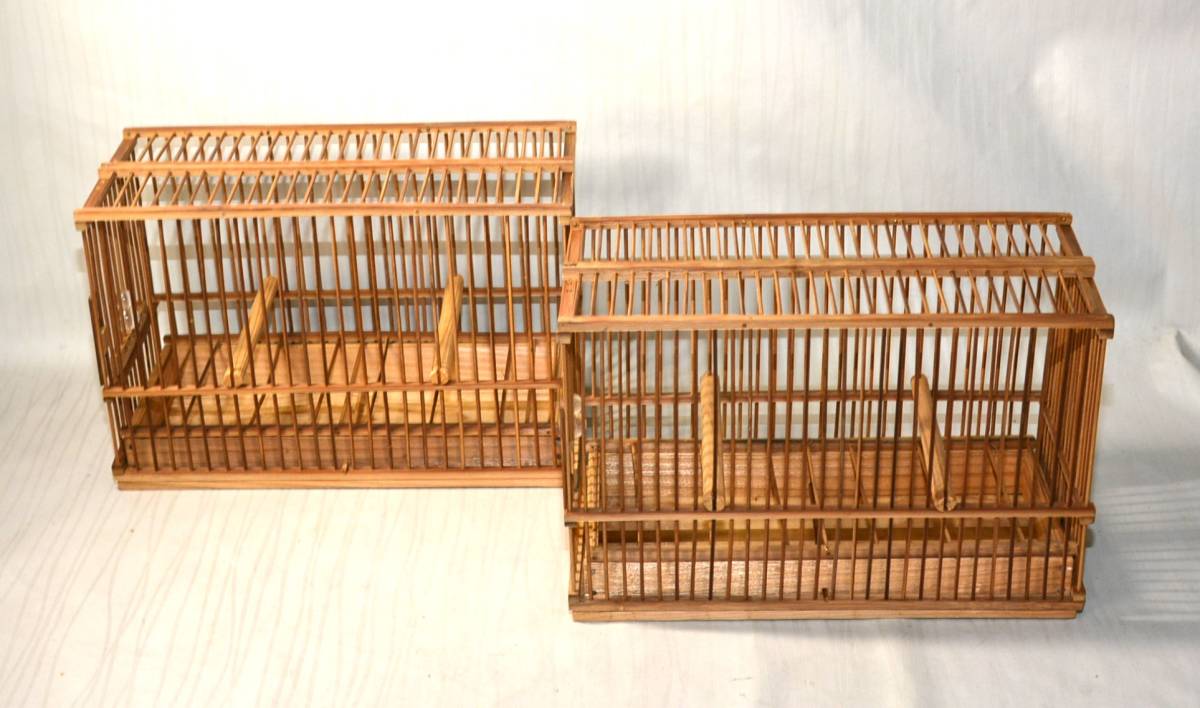 14◆初荷です ◆古い鳥籠 2点 手作り 竹製 木製 丁寧な作りです ◆メジロ 鳥かご ペット用品 未使用 長期保管品_画像3