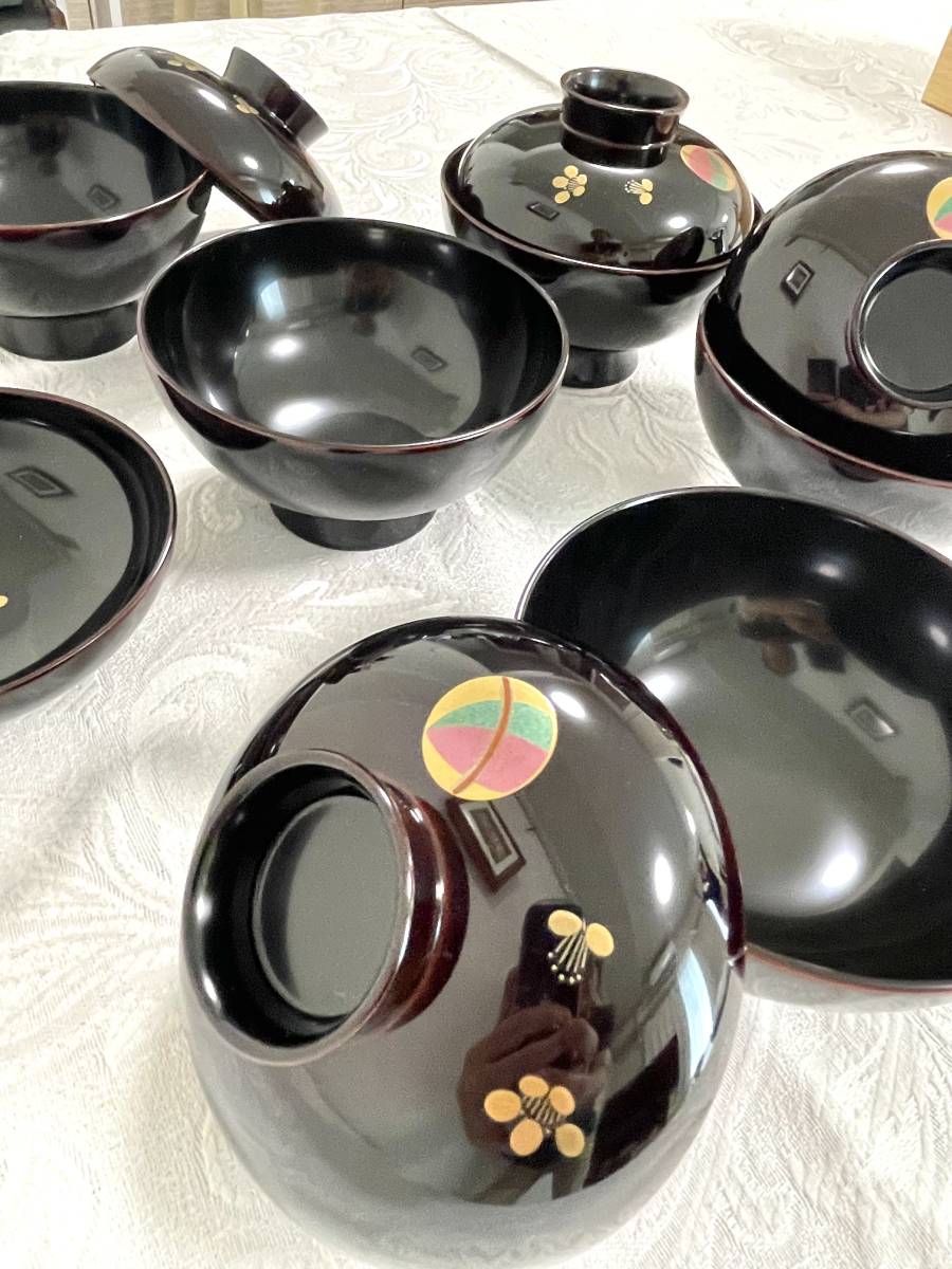 直営店に限定 お吸物椀 越前漆器 越前塗 ☆ 美品 5客セット 溜内黒